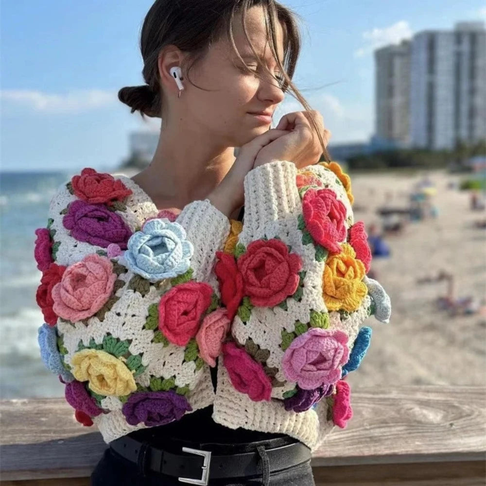 3D Rose Handmade Crochet Cardigan