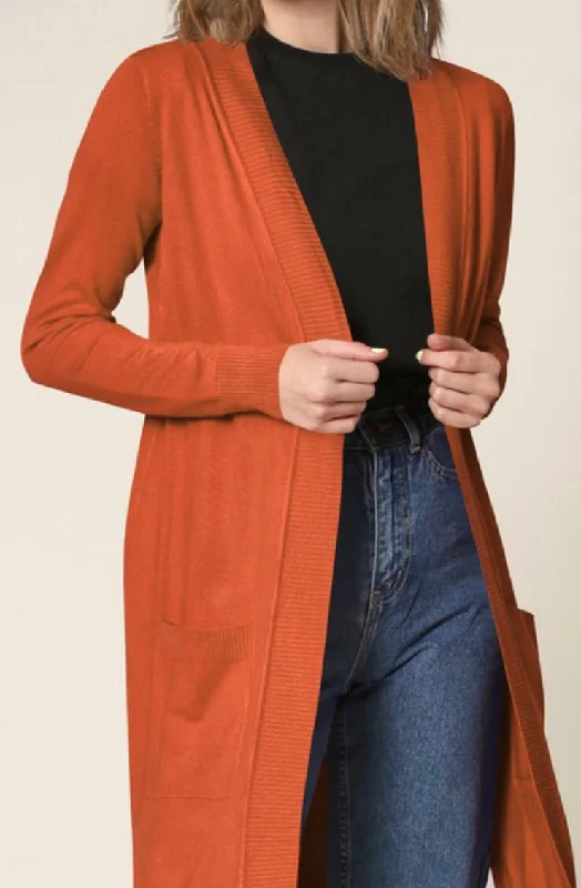 Premium Viscose Knit long pocket cardigan Hip Women's Urban