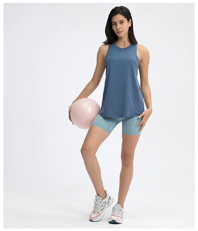 Blue Tie Back Tank Top Monochromatic Office Style