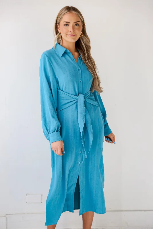 FINAL SALE - Divinely Dreamy Blue Midi Dress Casual Women's Loose - fitting