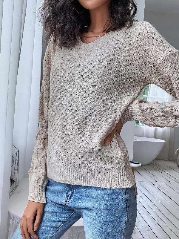 Casual Plain Long Sleeve V Neck Regular Women Sweater Feminine Women's Soft 