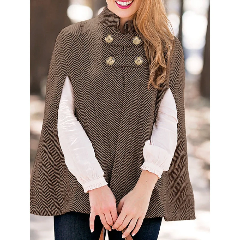 Women's Loose-fitting Stand-collar Beltless Cotton Plaid Cloak Jacket Practical Women's Multi - Women's Loose-fitting Stand-collar Beltless Cotton Plaid Cloak Jacket Practical Women's Multi -