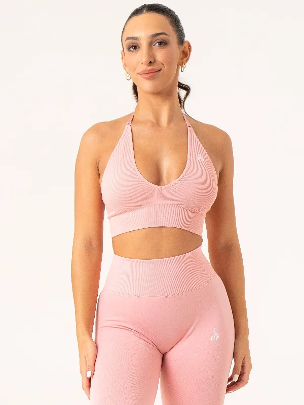 Lift Rib Seamless Halter Sports Bra - Pink Australian Beach