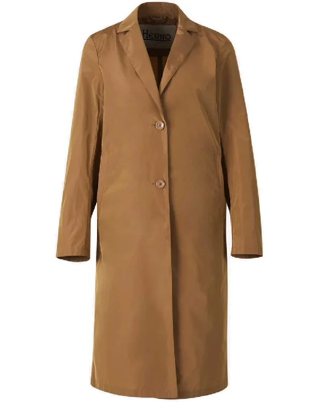 Camel Techno Taffeta Single Button Trench Coat