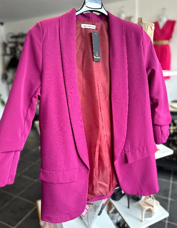 Dark raspberry ruched sleeve blazer