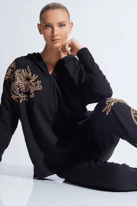 Cocoon Embroidered Dragon Hoodie Sophisticated Women's 