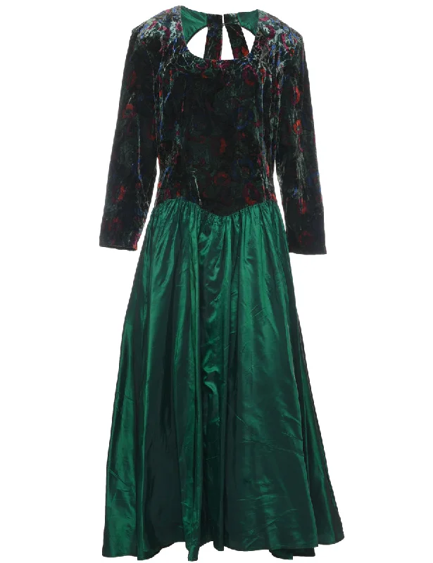 1980s Dark Green Evening Dress - L Modern Women's 