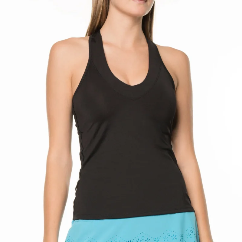 Lucky In Love V-Neck Tank - Black Polished Women's Silk
