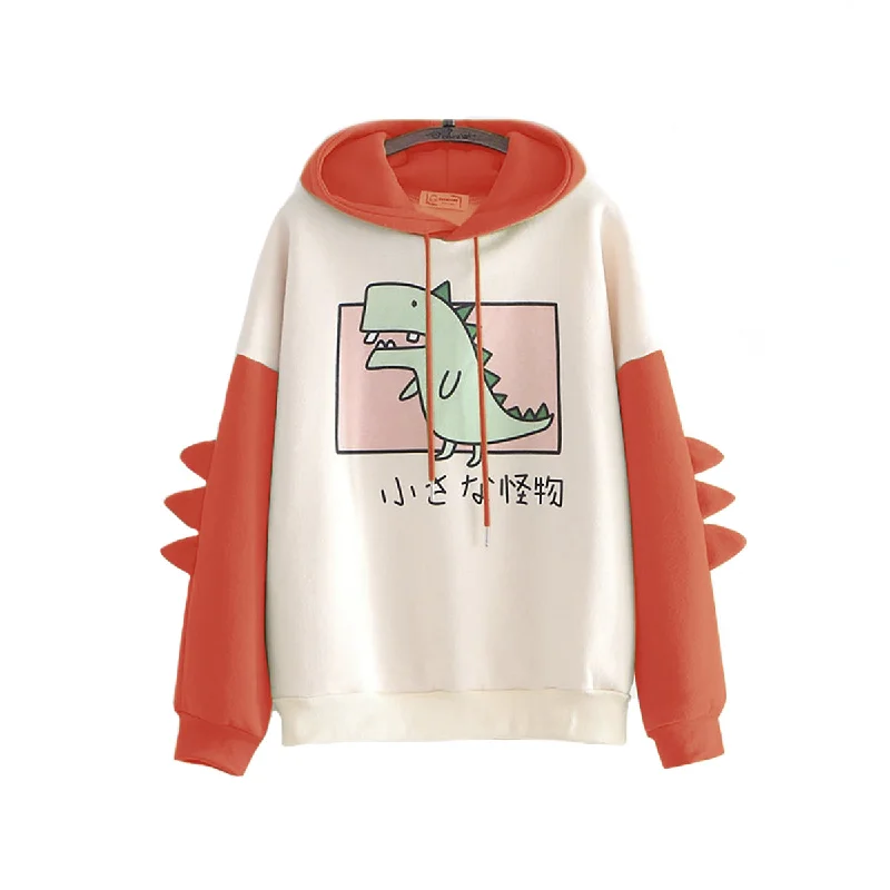 Cartoon Dinosaur Oversized Hoodie Relaxed Women's Beachy