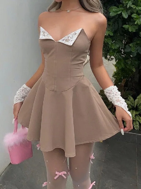 BerryBetty - Lace Paneled Strapless Corset Mini Dress Dynamic Women's High - energy