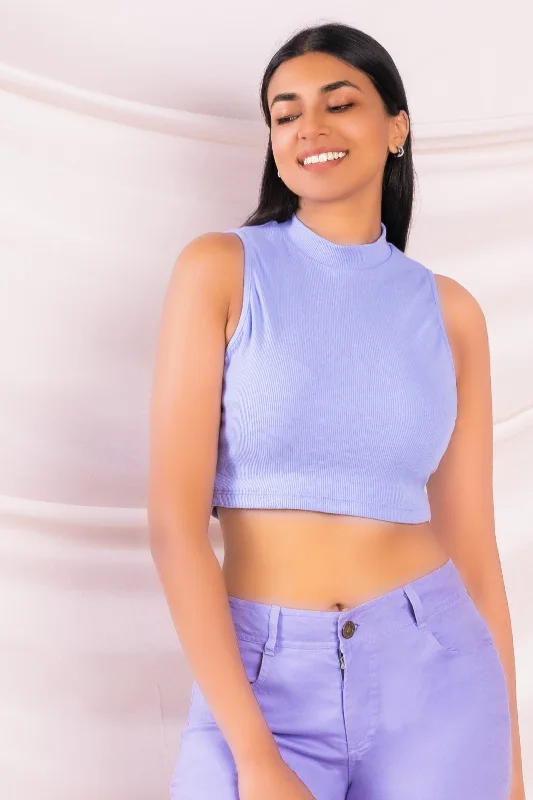 Purple High Neck Cropped Tee Vintage Women's 1970S 