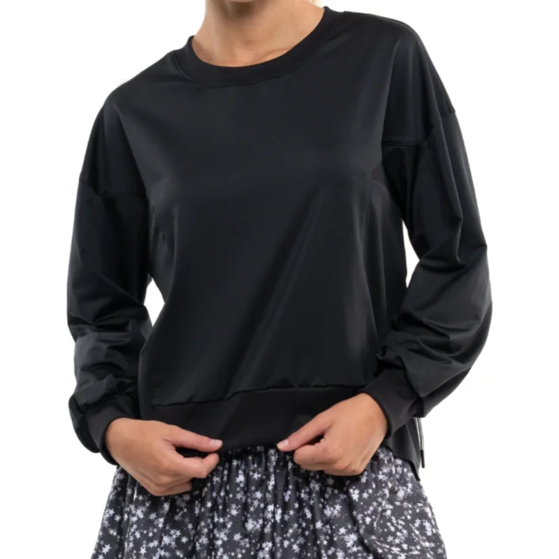 Lucky In Love Ruche Back L/S Top - Black Sleek Women's 