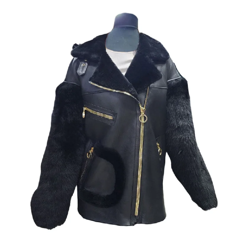 Sophia's Black and gold shearling coat Polished Women's Silk