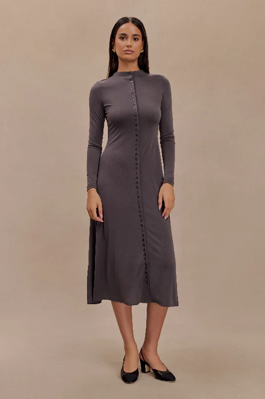 Anders Peached Jersey Midi Dress - Charcoal Edgy Women's Punk