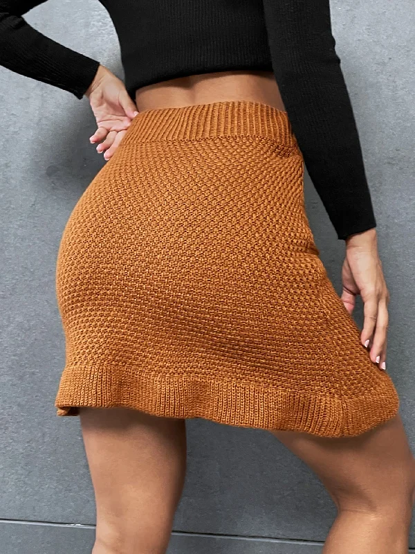 Plain Ruffle Hem Natural Short Women Sweater Skirt garde