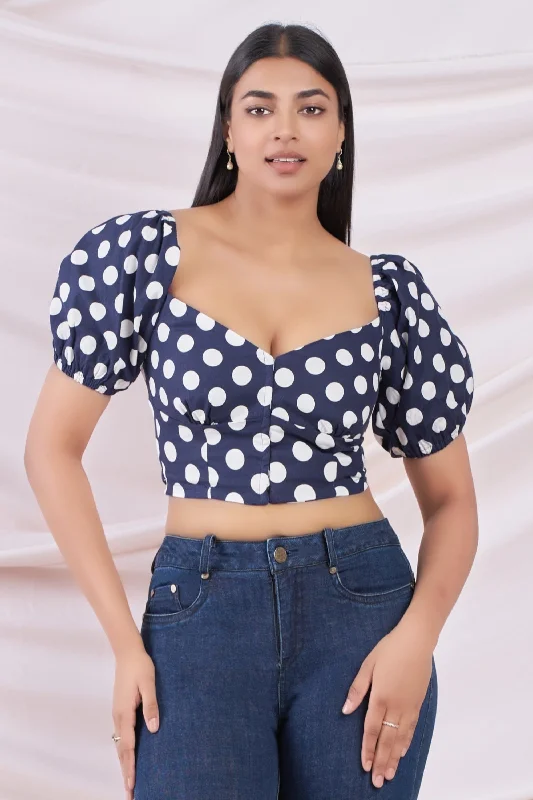 Blue Polka Dot Crop Top Cool Women's Distressed