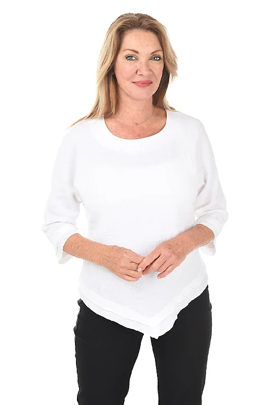 Bubble Gauze Handkerchief Hem Blouse Unique Women's Upcycled