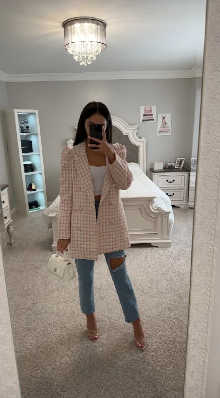 PLAID LONG BLAZER Streetwear Style for 