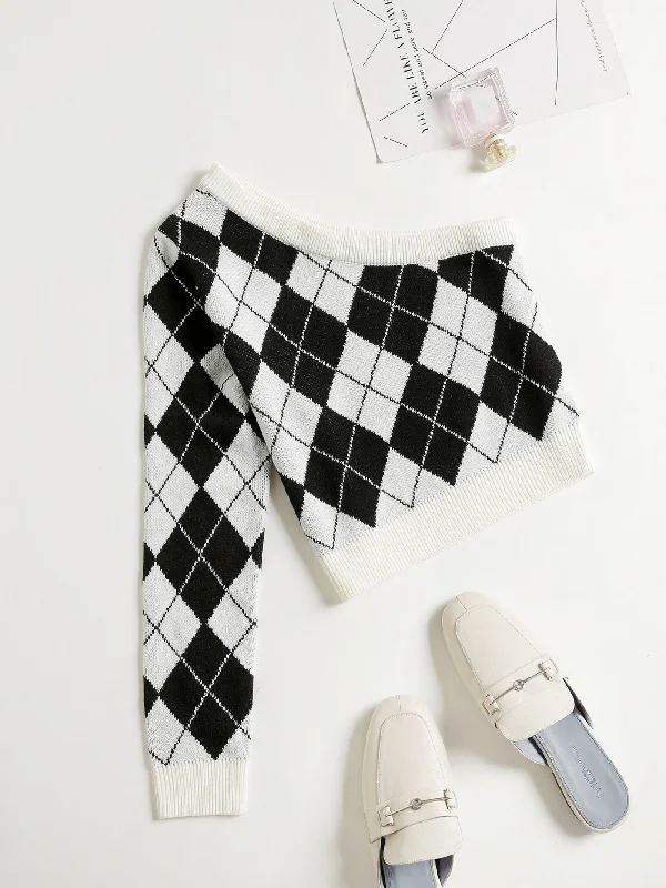 Casual Geometric Asymmetrical Long Sleeve One Shoulder Crop Women Sweater Sophisticated Women's Tailored