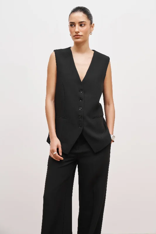 Oversized Waistcoat - Black Confident Women's High - fashion