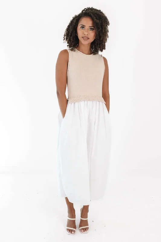 Light Layers Midi Dress - Beige Cozy Women's Winter