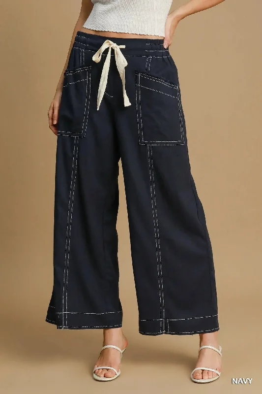 Wide Leg Pull On Pants Minimalist Women's Casual