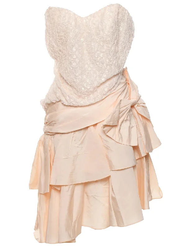 1980s Strapless Peach Evening Dress - M Disco