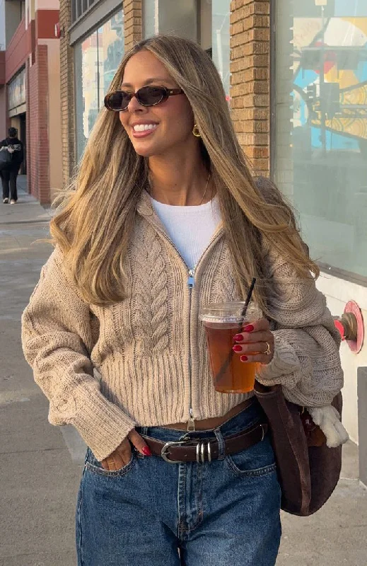 All At Once Zip Front Knit Sweater Oat Scandinavian