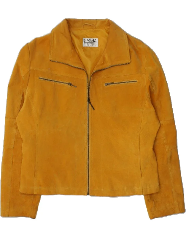 SASHA Womens Suede Jacket UK 14 Large  Yellow Leather