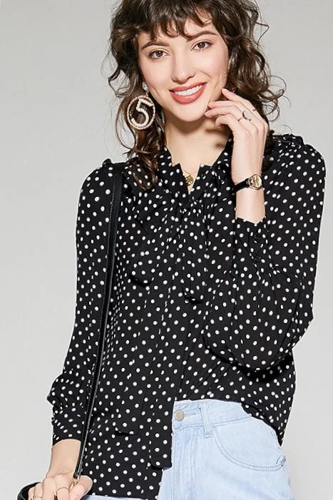 Chiffon Dot Blouse W/ Tie Dapper Women's 1920S