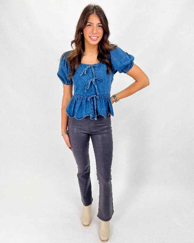 IN MY MEMORIES DENIM PEPLUM TOP Sophisticated Women's Tailored