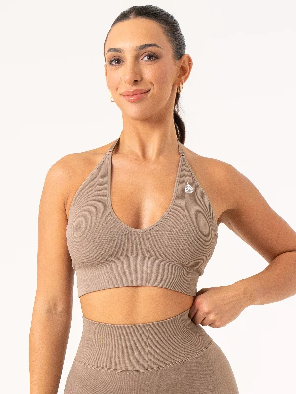 Lift Rib Seamless Halter Sports Bra - Taupe Confident Women's Power