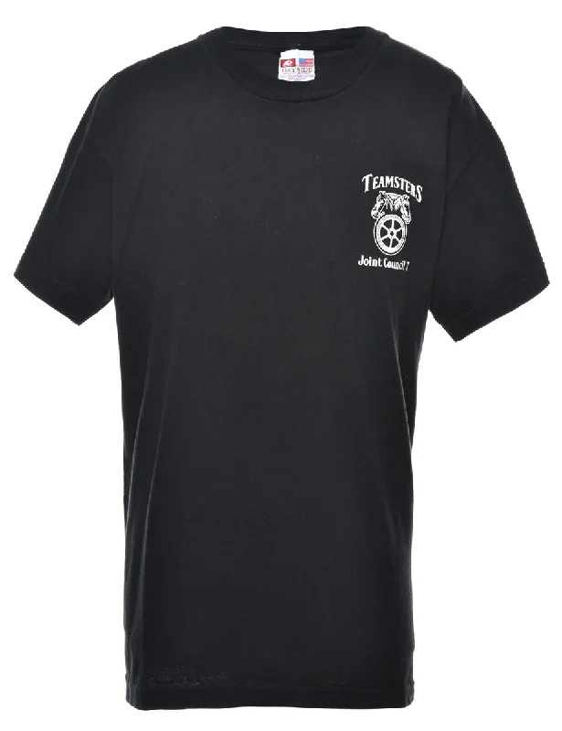 Black Printed T-shirt - L Dapper Women's Bow - adorned