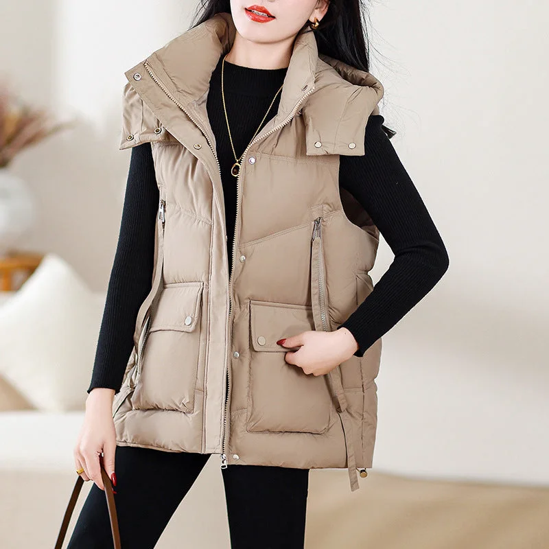 Loose Outer Wear Stand-up Collar Waistcoat Thick Coat Earthy Women's Hemp - based