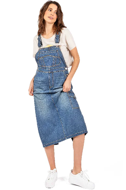 Lana Roux Women's Baggy Maxi Denim Overall Dress Modern Women's Tech