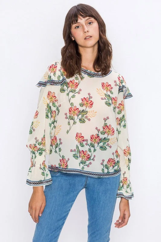 Floral Blouse W/ Bishop Sleeves Bold Women's Animal Print