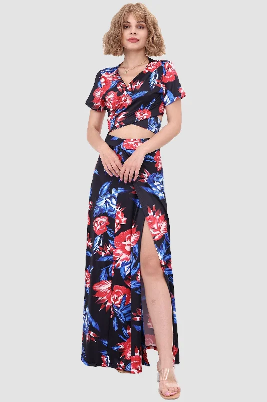 V-neck Printed Waist-revealing Two-piece Dress garde