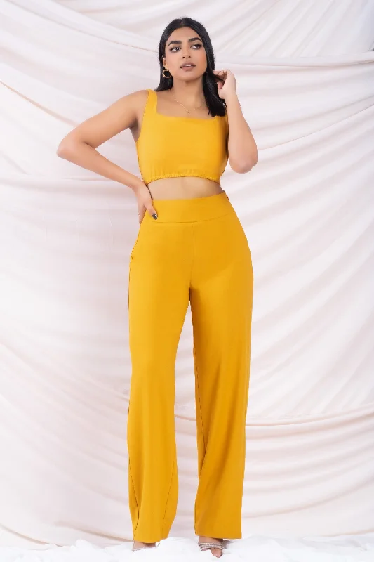 Mustard Square Neck Crop Top Relaxed Women's Beachy