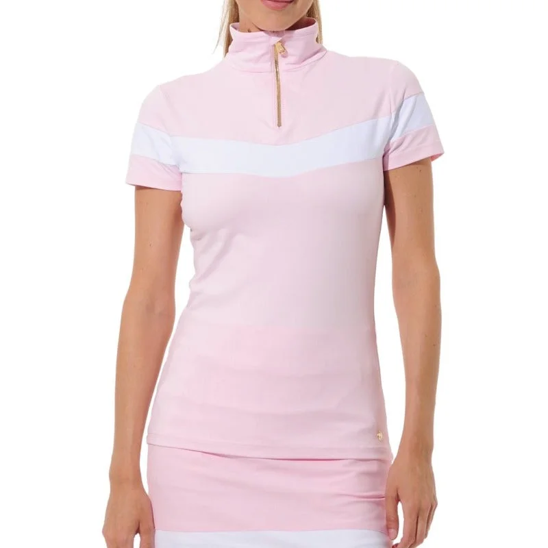MDC S/S Zip Mock Neck Top - Macaron performance