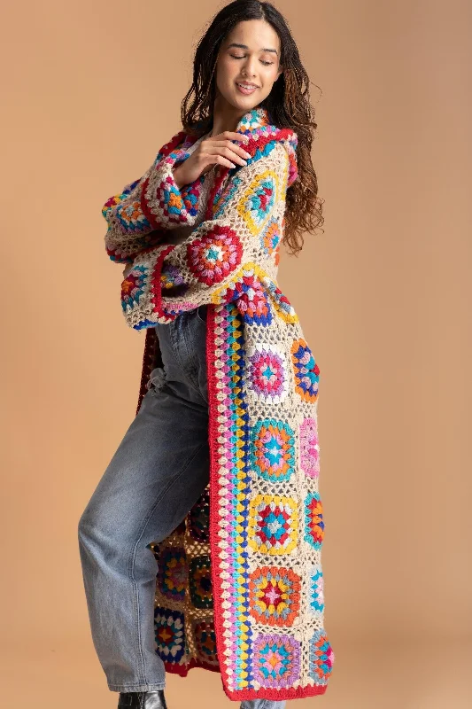 Handmade Crochet Multicolor Hooded Cardigan Country