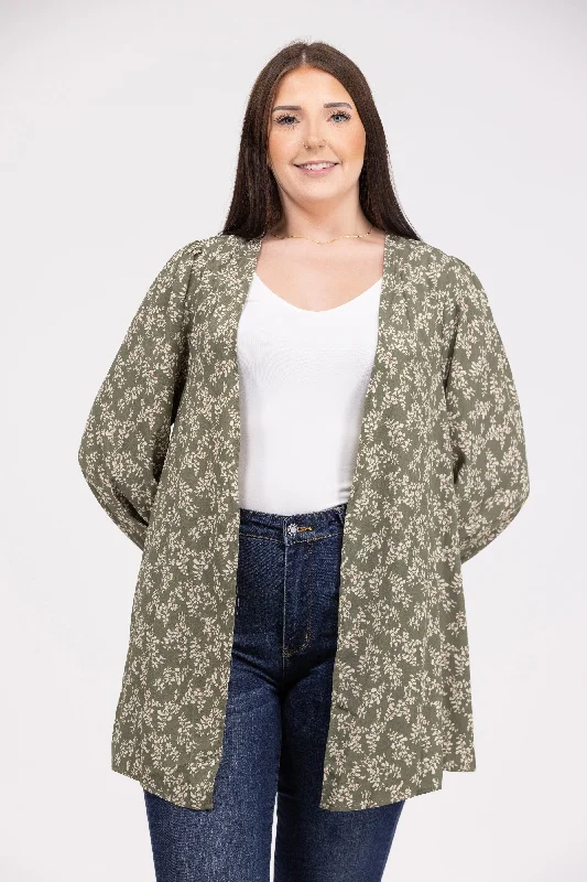 Keep The Chill Off Women's Floral Open Front Kimono Geometric