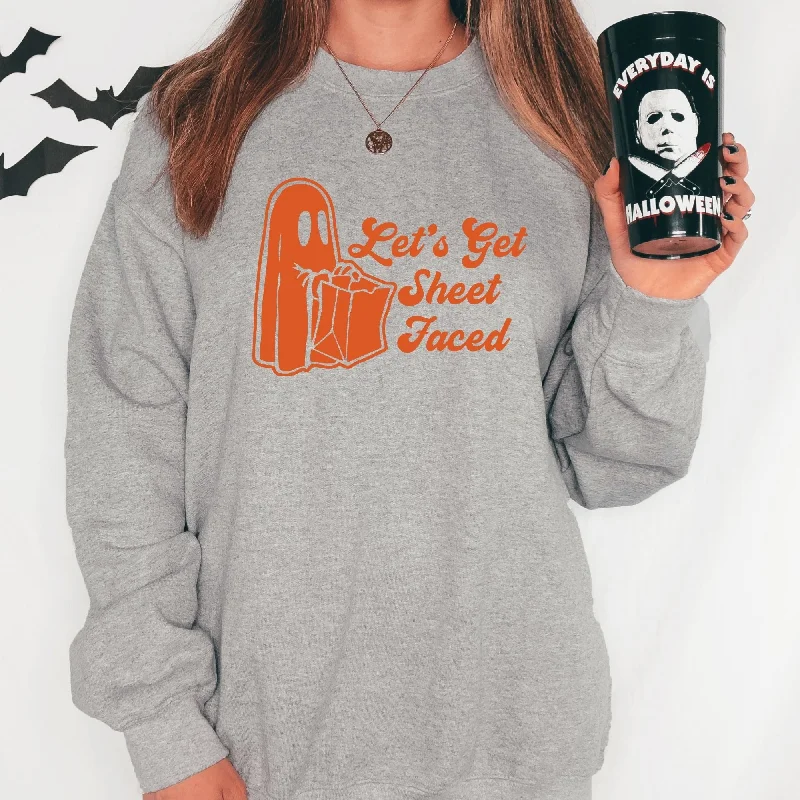 Sheet Faced Halloween Drinking Crewneck Sweatshirt Fall Hoodie *UNISEX FIT* Modern Women's Sheet Faced Halloween Drinking Crewneck Sweatshirt Fall Hoodie *UNISEX FIT* Modern Women's