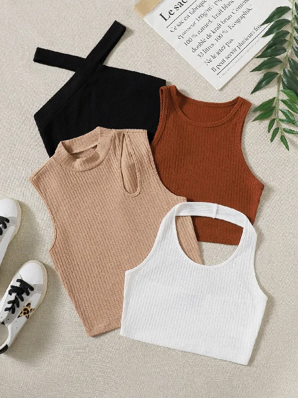 Casual Plain Halter Crop Women Tank Top & Cami Practical Women's Quick - dry
