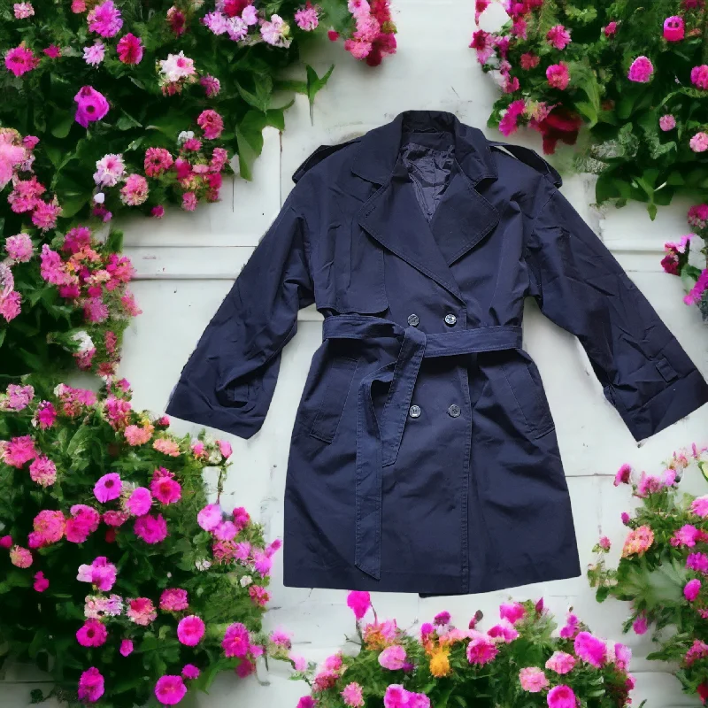 Vintage Navy 'Distinction' Oversized Trench Coat - Large Bold Women's Statement