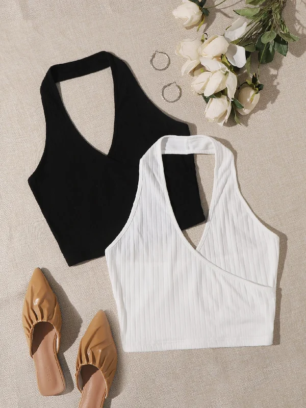 Sexy Plain Halter Crop Women Tank Top & Cami Athletic Women's 
