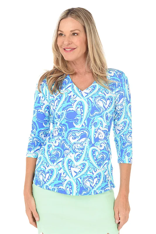 Blue Heart Explosion Classic UPF50+ V-Neck Top Monochromatic All - in - one