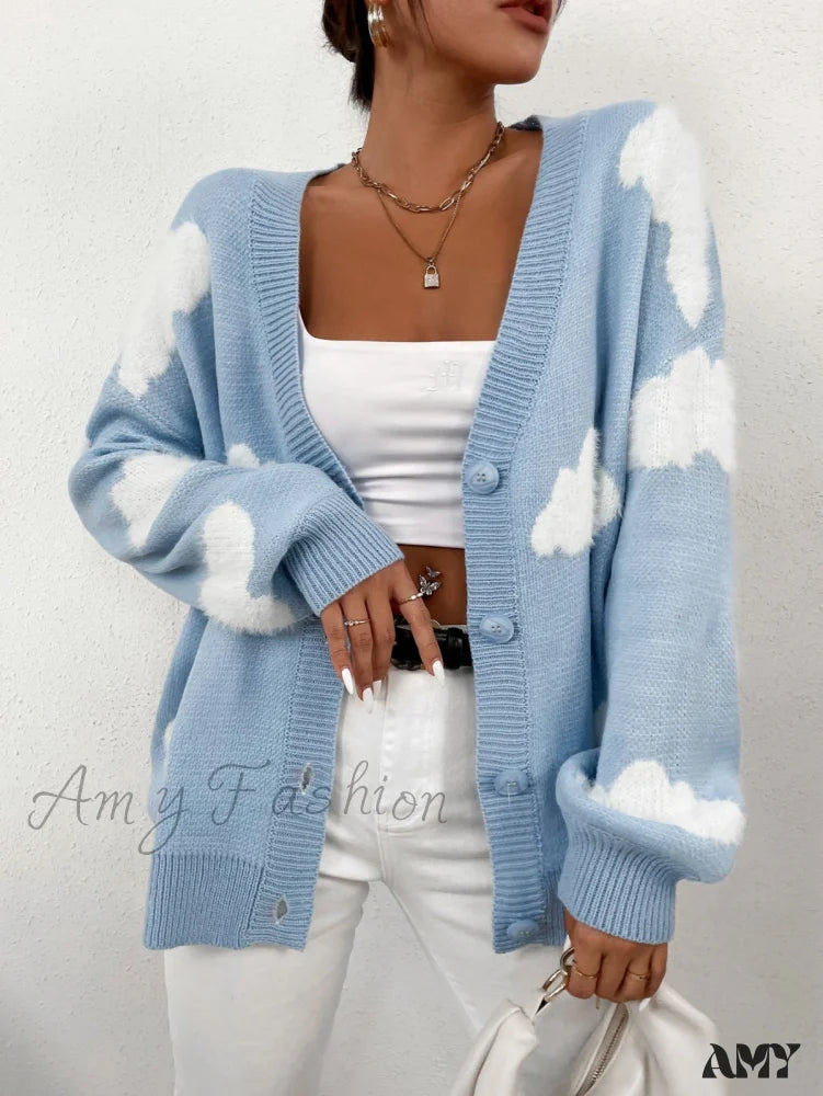 Amy Fashion - Drop Shoulder Cloud Pattern Cardigan Modern Women's 