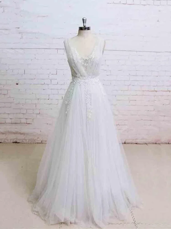 Glamorous V-Neck Backless Floor-Length Wedding Dresses Feminine Women's Style 