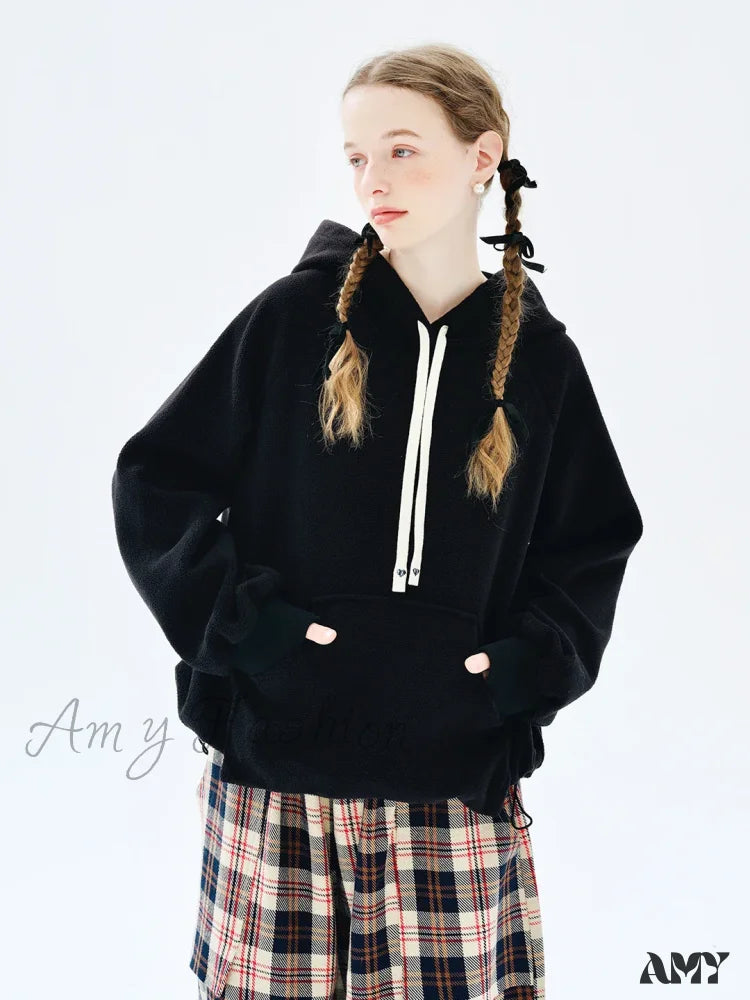 Original Black Trendy Chic Comfortable Cozy Elegant Hoodies Dapper Women's Bow - adorned