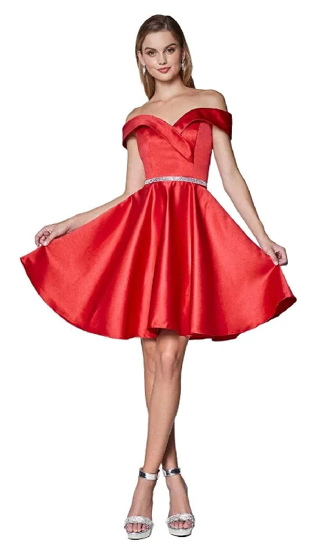 Ladivine CD0140 - Satin Off Shoulder A-Line Dress Minimalist Women's Casual